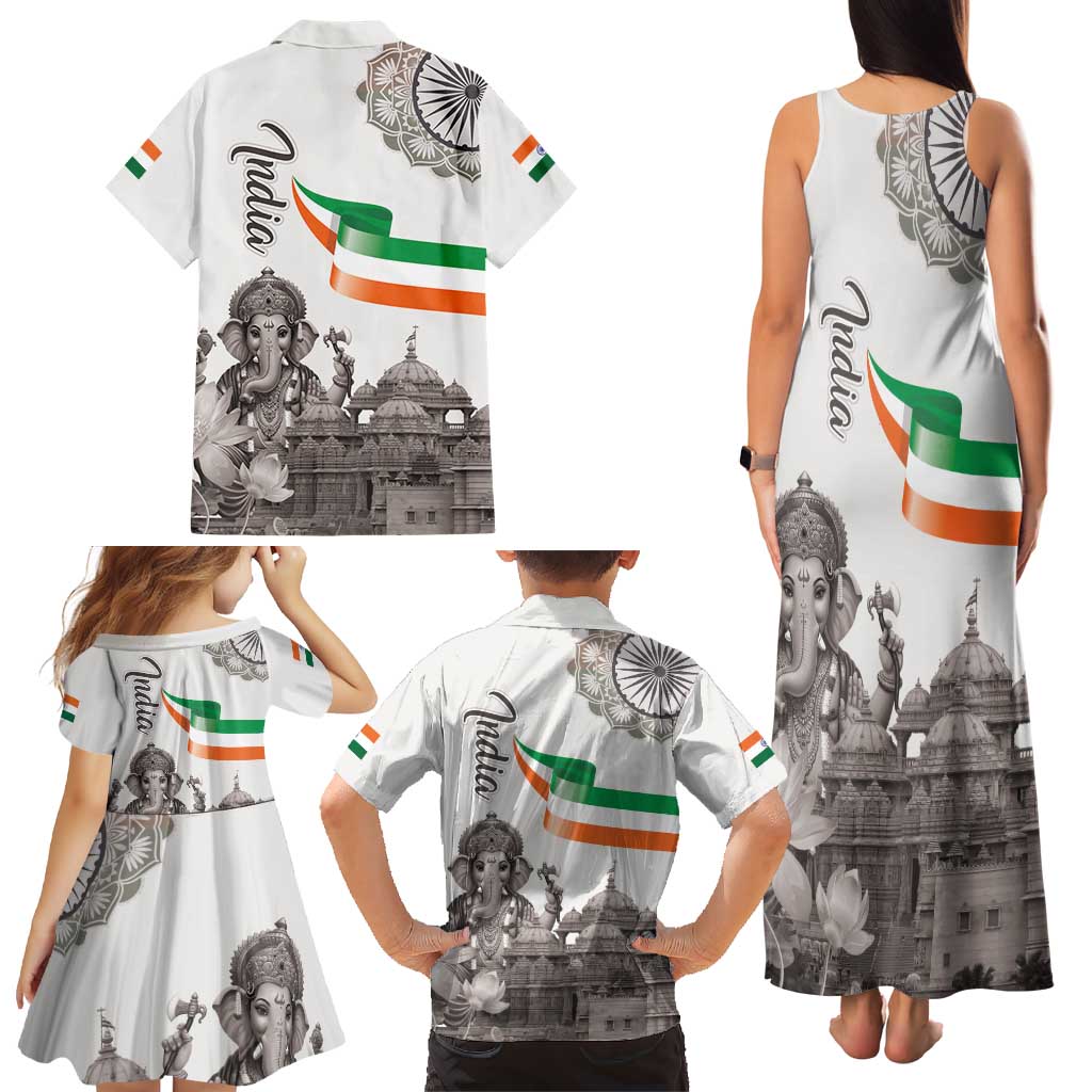 India Ganesha and Akshardham Family Matching Tank Maxi Dress and Hawaiian Shirt Lord Ganpati Lotus Flag Style - Wonder Print Shop