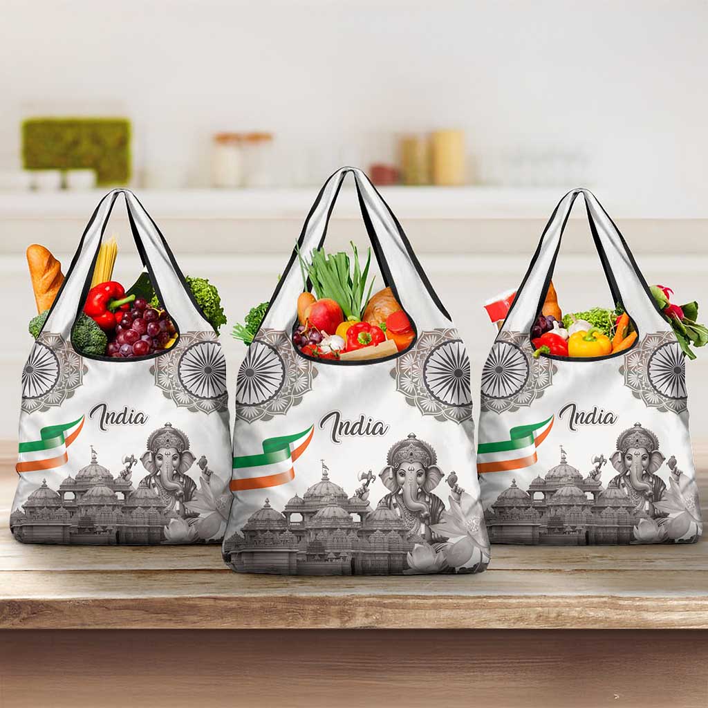 India Ganesha and Akshardham Grocery Bag Lord Ganpati Lotus Flag Style - Wonder Print Shop