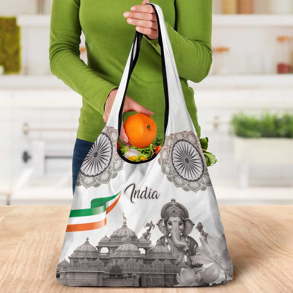India Ganesha and Akshardham Grocery Bag Lord Ganpati Lotus Flag Style - Wonder Print Shop