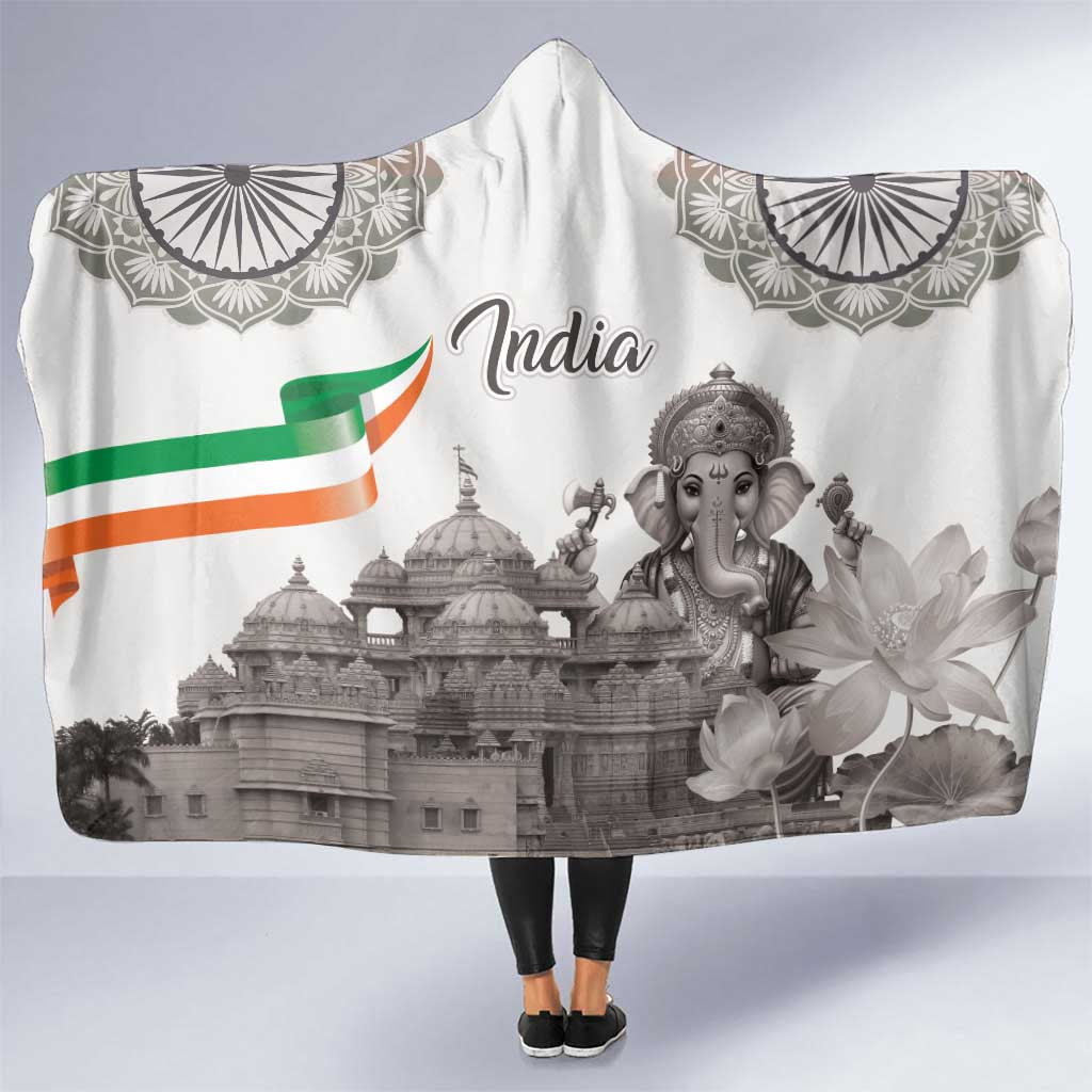 India Ganesha and Akshardham Hooded Blanket Lord Ganpati Lotus Flag Style - Wonder Print Shop