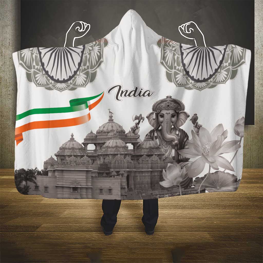 India Ganesha and Akshardham Hooded Blanket Lord Ganpati Lotus Flag Style - Wonder Print Shop