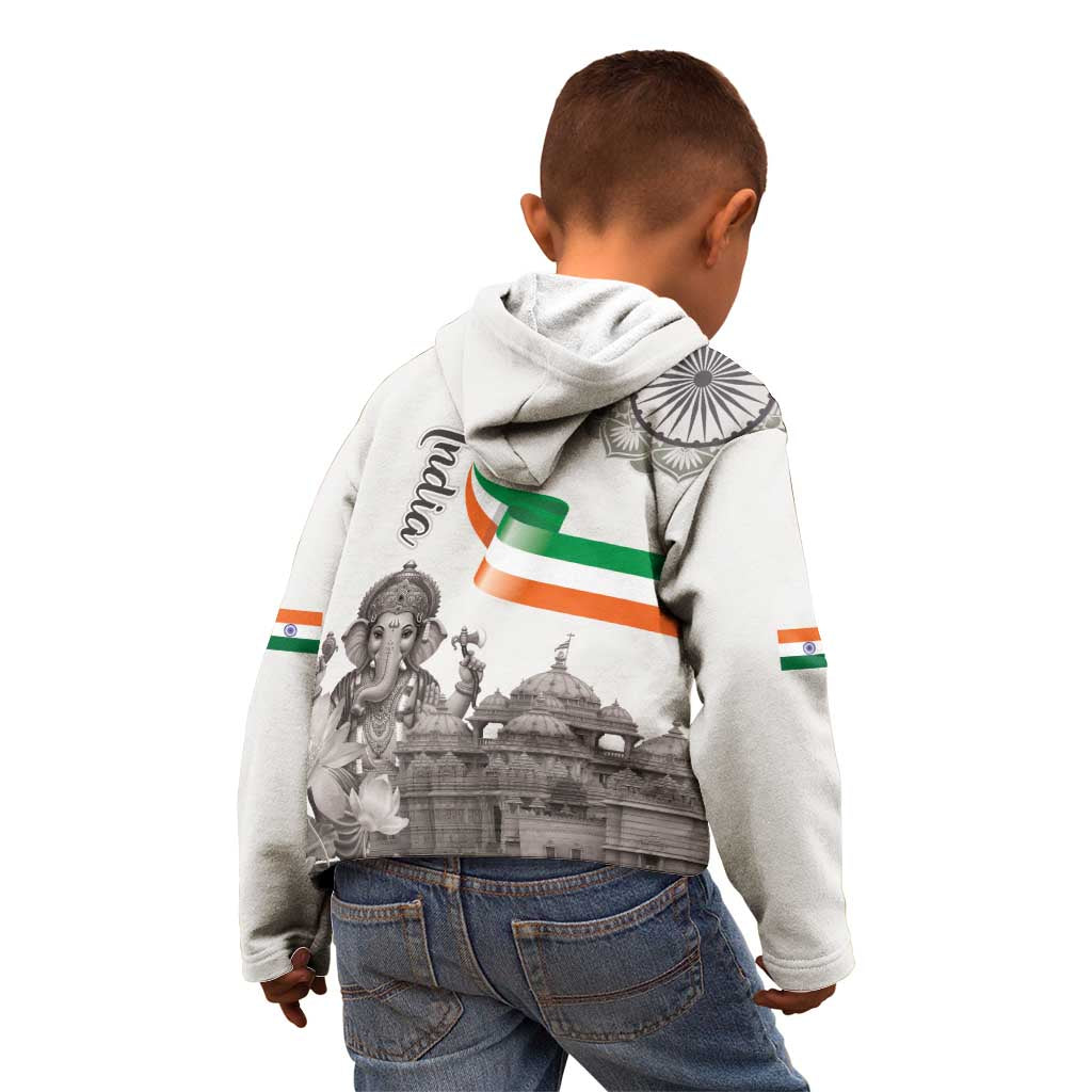India Ganesha and Akshardham Kid Hoodie Lord Ganpati Lotus Flag Style - Wonder Print Shop