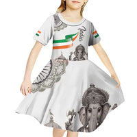 India Ganesha and Akshardham Kid Short Sleeve Dress Lord Ganpati Lotus Flag Style - Wonder Print Shop
