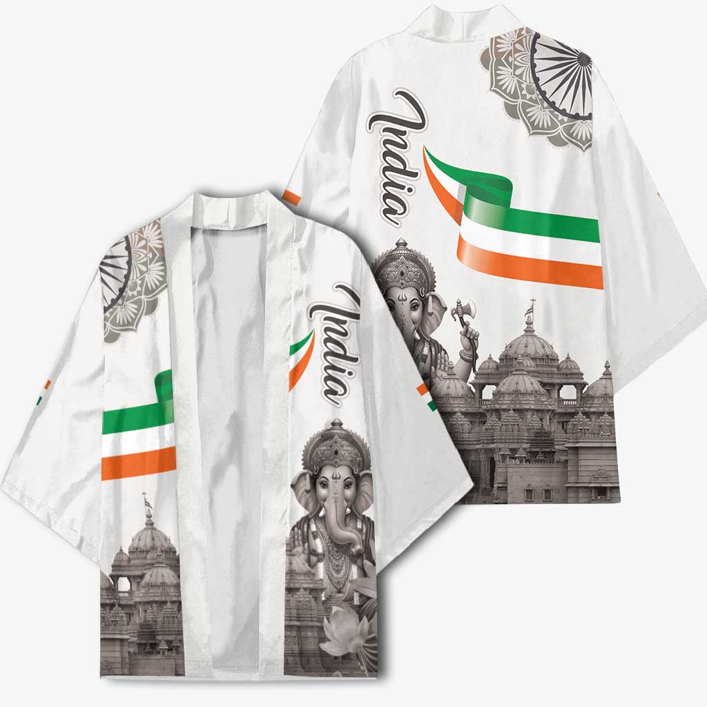 India Ganesha and Akshardham Kimono Lord Ganpati Lotus Flag Style - Wonder Print Shop