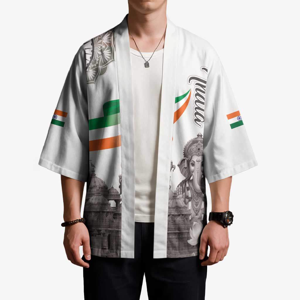 India Ganesha and Akshardham Kimono Lord Ganpati Lotus Flag Style - Wonder Print Shop
