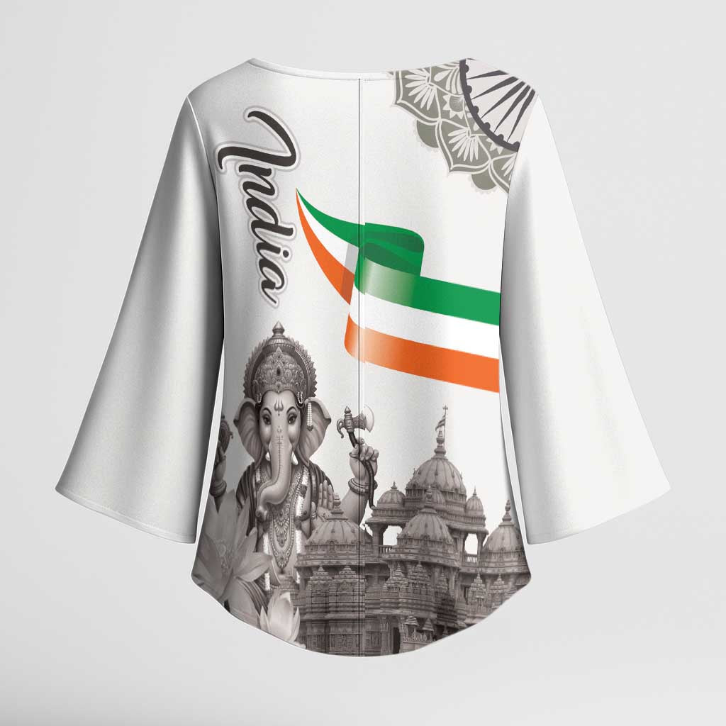 India Ganesha and Akshardham Kimono Sleeve Blouse Lord Ganpati Lotus Flag Style - Wonder Print Shop