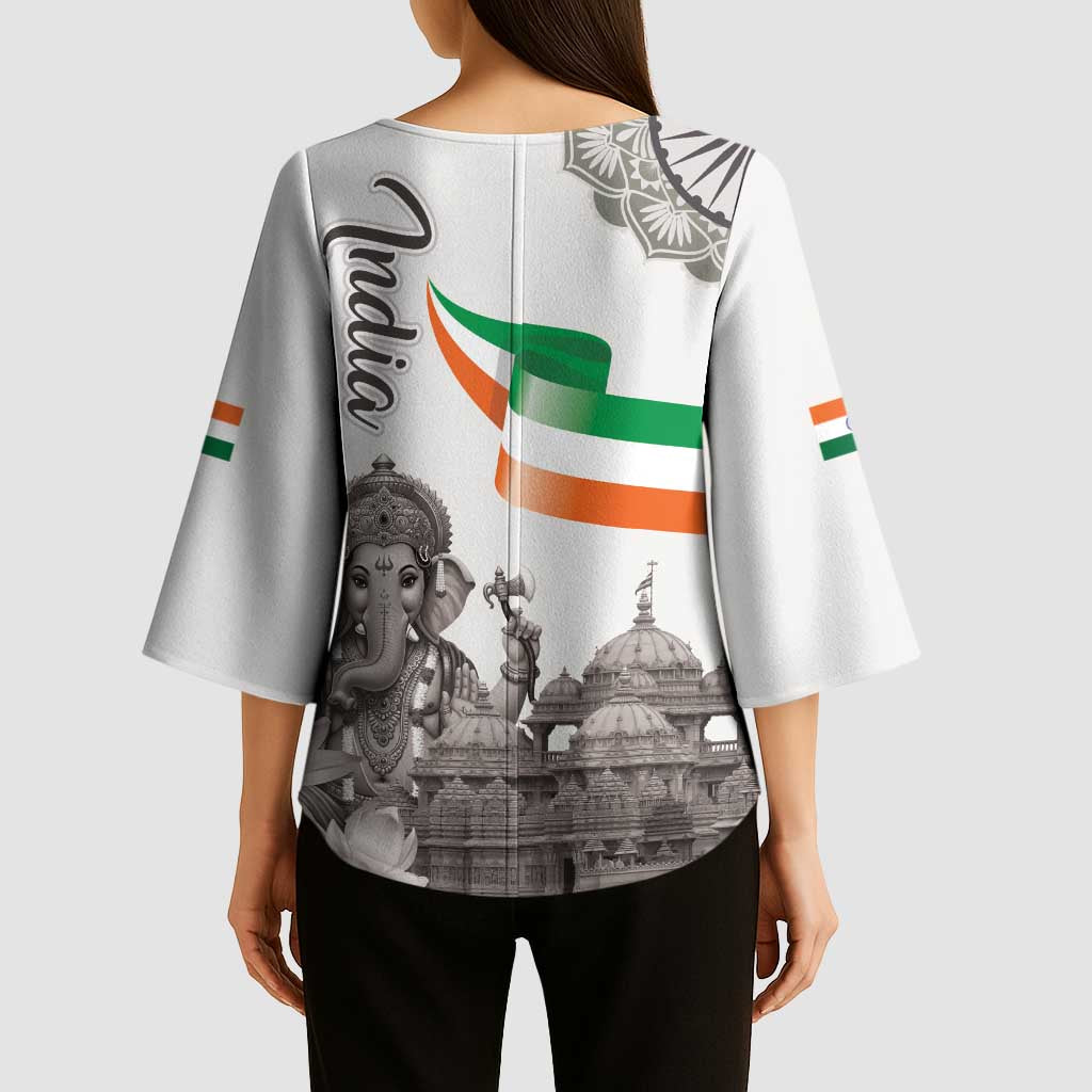 India Ganesha and Akshardham Kimono Sleeve Blouse Lord Ganpati Lotus Flag Style - Wonder Print Shop