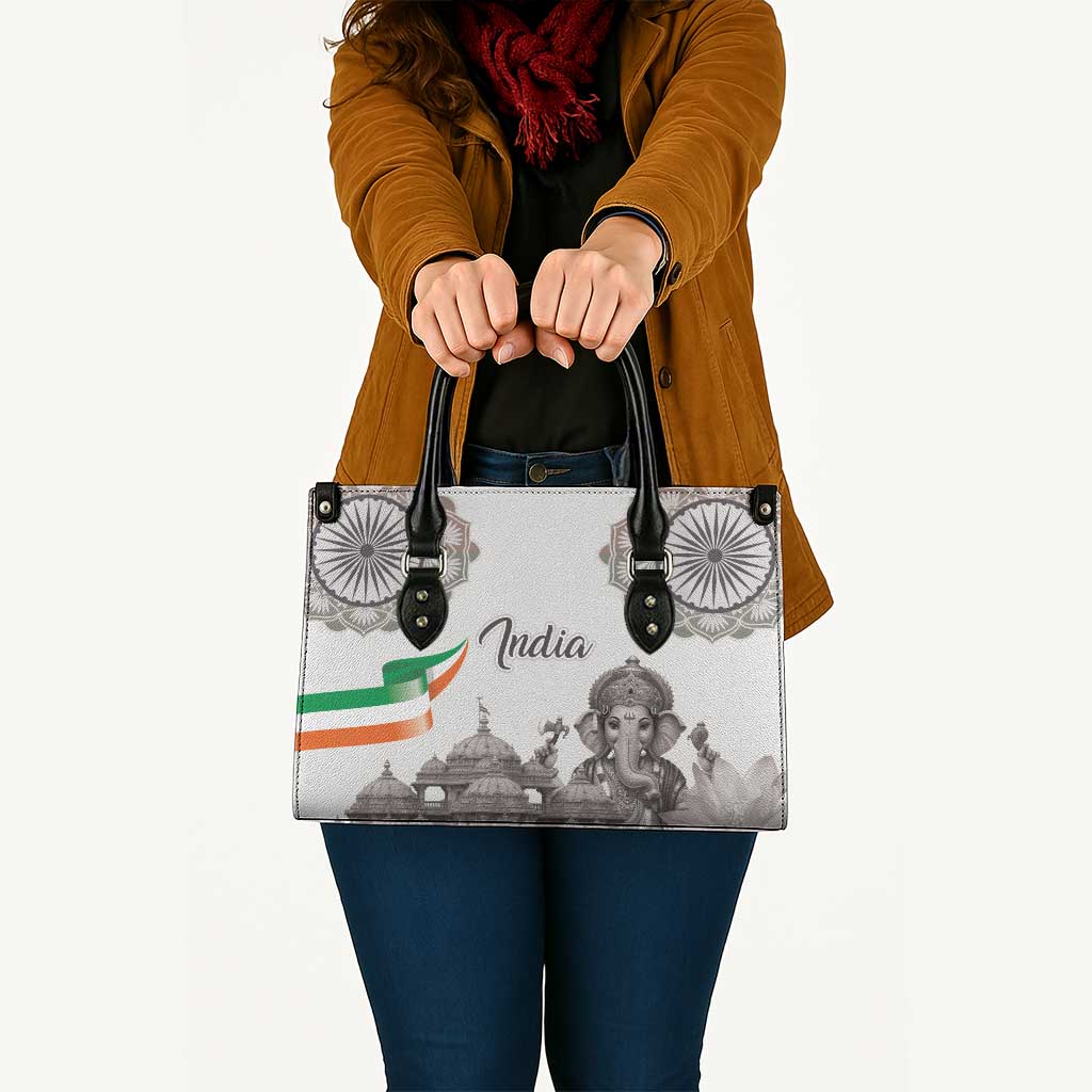 India Ganesha and Akshardham Leather Bag Lord Ganpati Lotus Flag Style - Wonder Print Shop