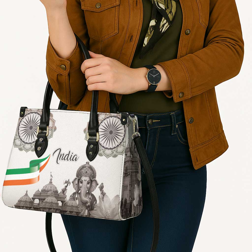 India Ganesha and Akshardham Leather Bag Lord Ganpati Lotus Flag Style - Wonder Print Shop
