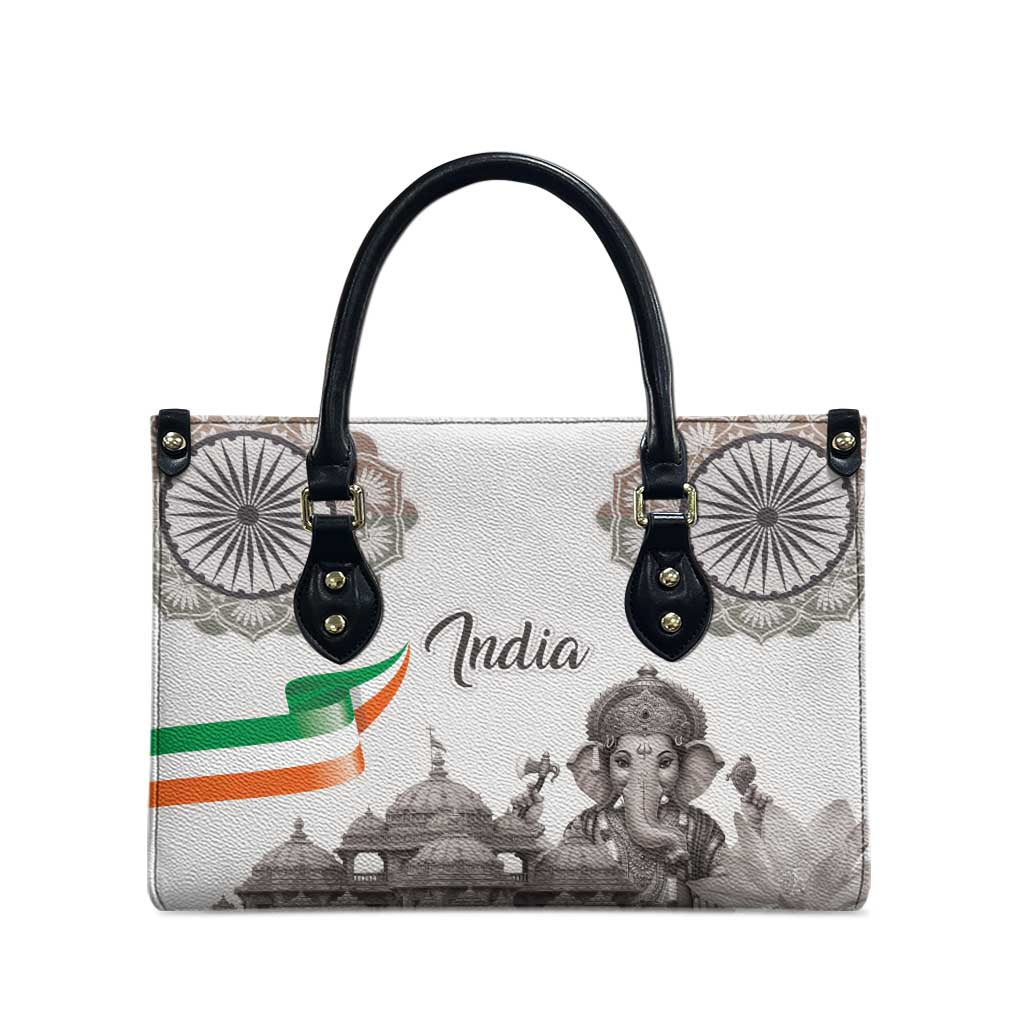 India Ganesha and Akshardham Leather Bag Lord Ganpati Lotus Flag Style - Wonder Print Shop