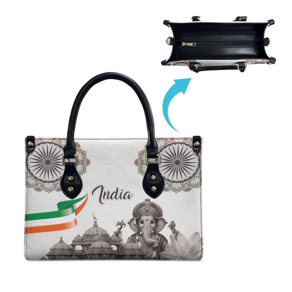 India Ganesha and Akshardham Leather Bag Lord Ganpati Lotus Flag Style - Wonder Print Shop