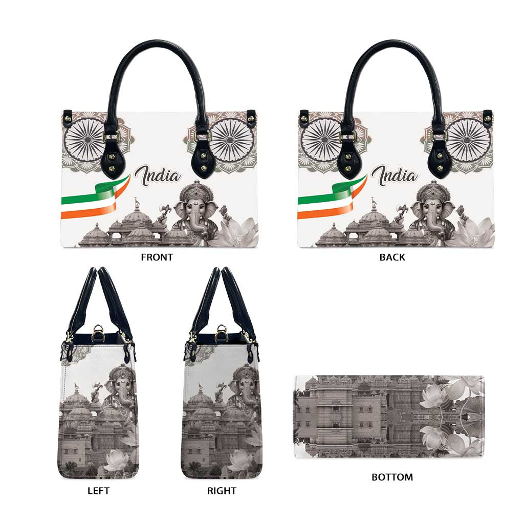 India Ganesha and Akshardham Leather Bag Lord Ganpati Lotus Flag Style - Wonder Print Shop
