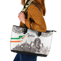 India Ganesha and Akshardham Leather Tote Bag Lord Ganpati Lotus Flag Style - Wonder Print Shop