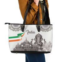 India Ganesha and Akshardham Leather Tote Bag Lord Ganpati Lotus Flag Style - Wonder Print Shop