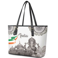 India Ganesha and Akshardham Leather Tote Bag Lord Ganpati Lotus Flag Style - Wonder Print Shop