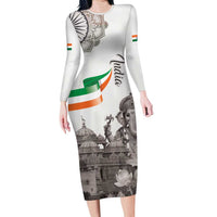 India Ganesha and Akshardham Long Sleeve Bodycon Dress Lord Ganpati Lotus Flag Style - Wonder Print Shop