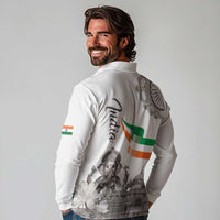 India Ganesha and Akshardham Long Sleeve Polo Shirt Lord Ganpati Lotus Flag Style - Wonder Print Shop