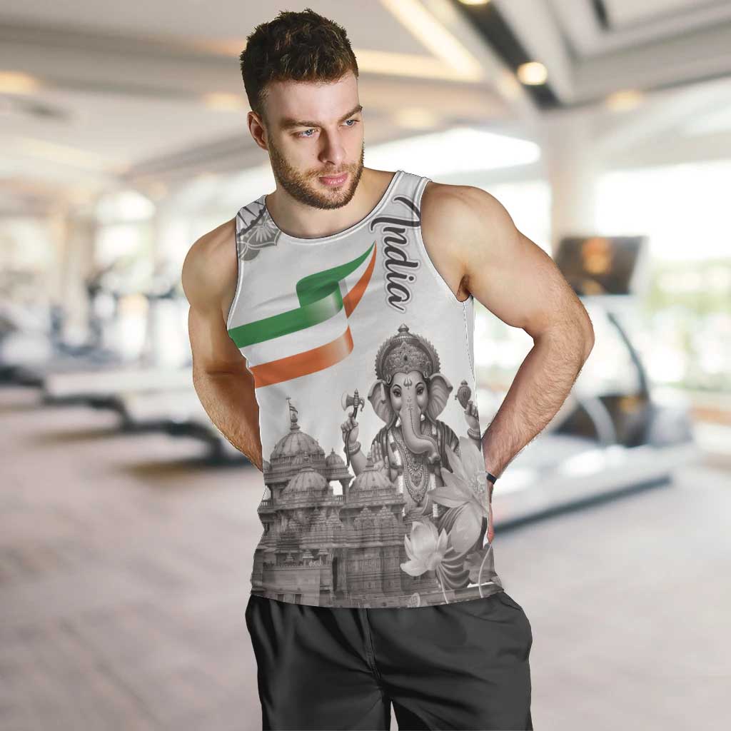 India Ganesha and Akshardham Men Tank Top Lord Ganpati Lotus Flag Style - Wonder Print Shop