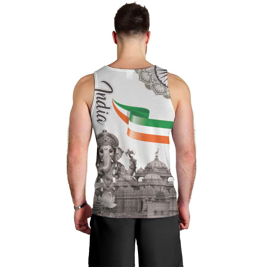 India Ganesha and Akshardham Men Tank Top Lord Ganpati Lotus Flag Style - Wonder Print Shop