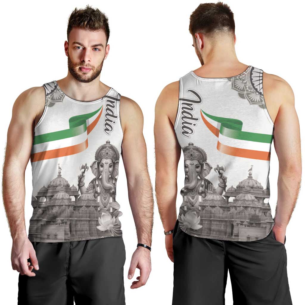 India Ganesha and Akshardham Men Tank Top Lord Ganpati Lotus Flag Style - Wonder Print Shop