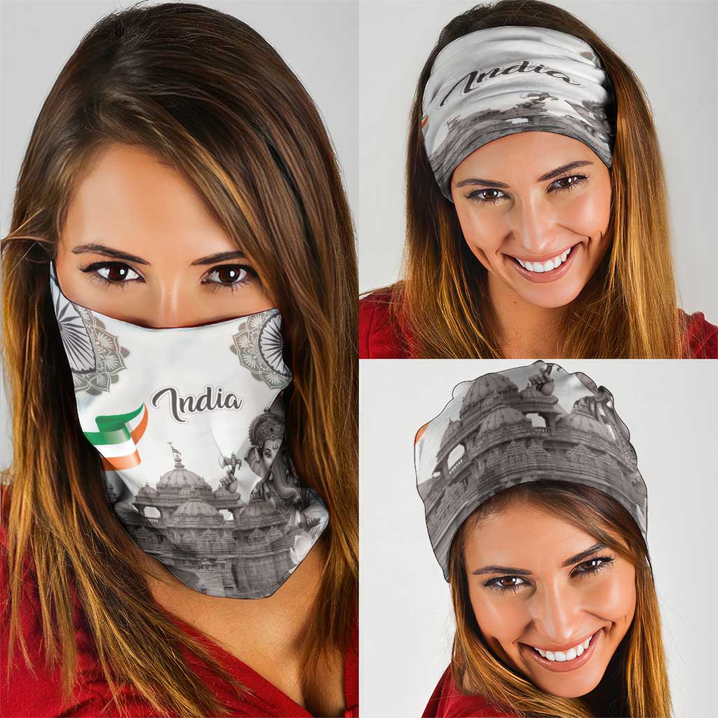 India Ganesha and Akshardham Neck Gaiter Lord Ganpati Lotus Flag Style - Wonder Print Shop