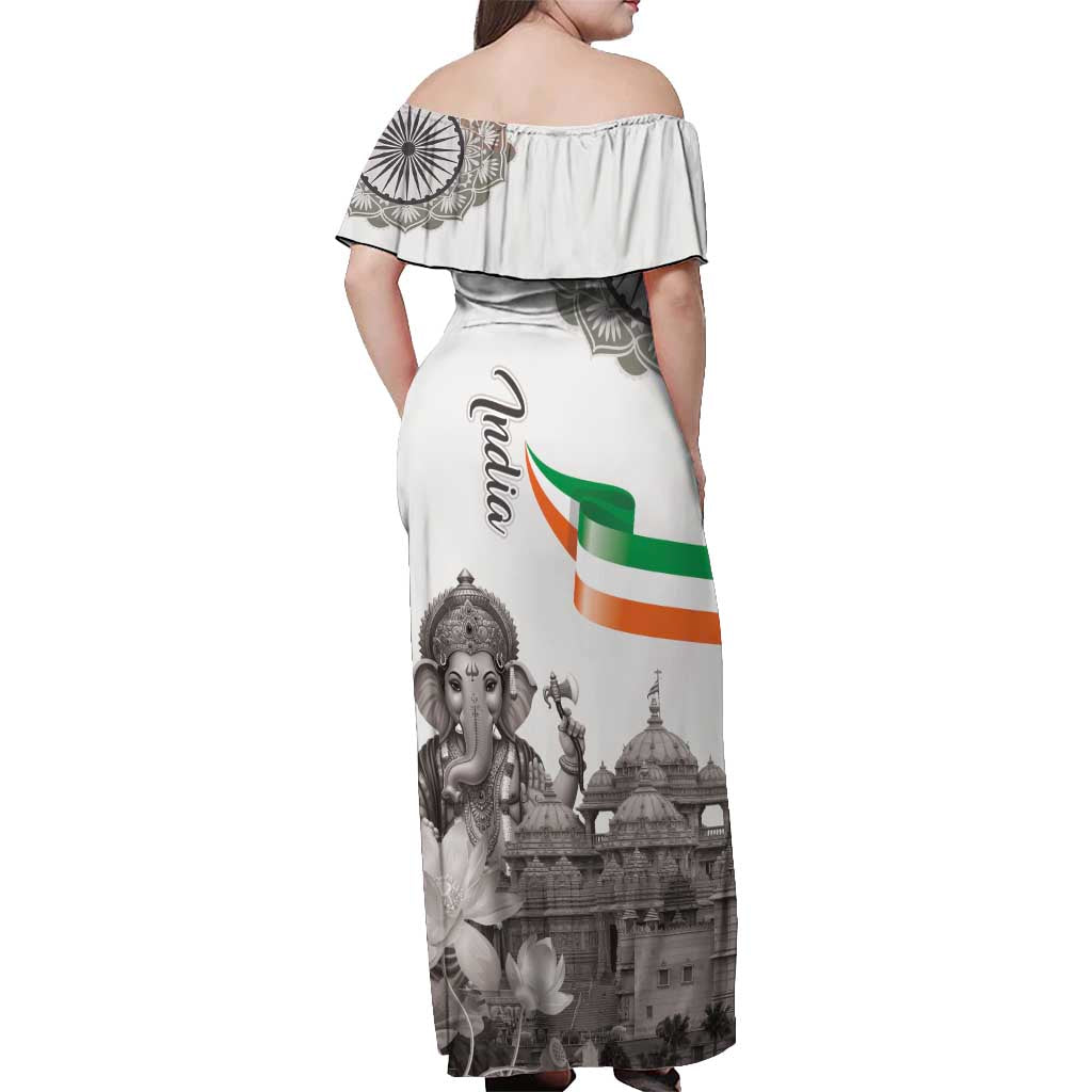 India Ganesha and Akshardham Off Shoulder Maxi Dress Lord Ganpati Lotus Flag Style - Wonder Print Shop