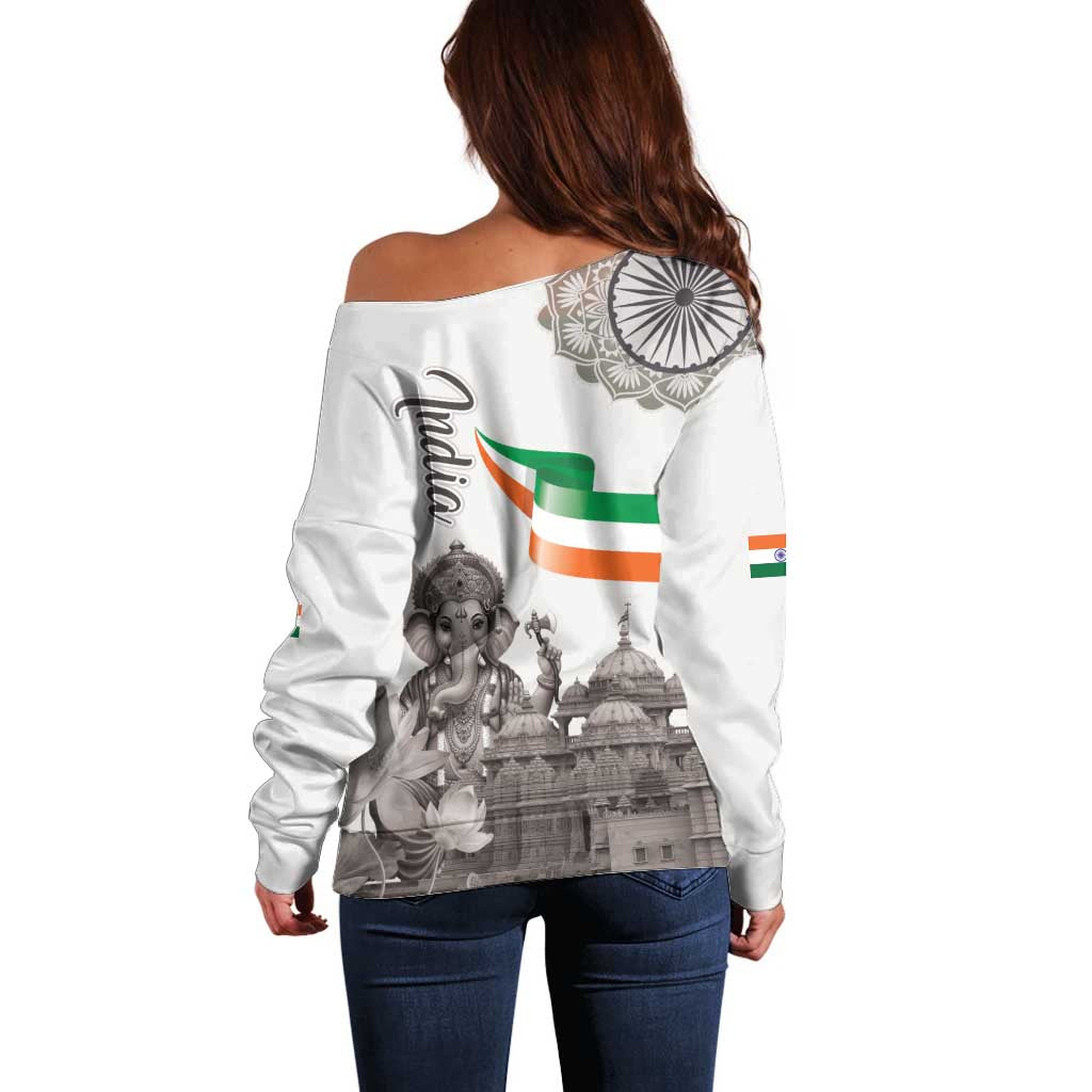 India Ganesha and Akshardham Off Shoulder Sweater Lord Ganpati Lotus Flag Style - Wonder Print Shop