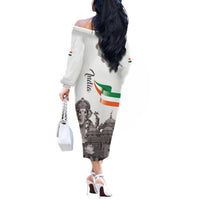 India Ganesha and Akshardham Off The Shoulder Long Sleeve Dress Lord Ganpati Lotus Flag Style - Wonder Print Shop