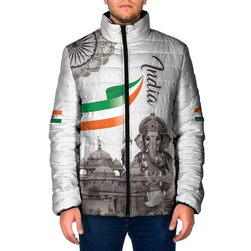 India Ganesha and Akshardham Padded Jacket Lord Ganpati Lotus Flag Style - Wonder Print Shop