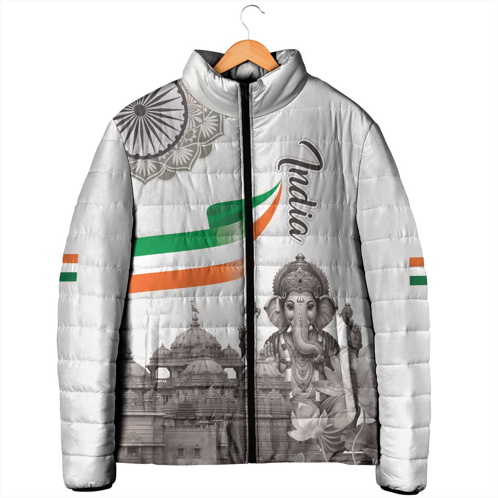 India Ganesha and Akshardham Padded Jacket Lord Ganpati Lotus Flag Style - Wonder Print Shop