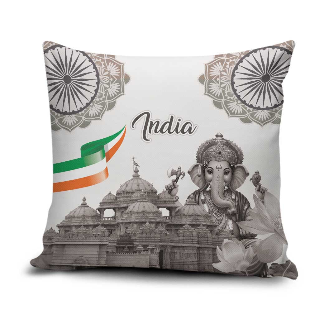 India Ganesha and Akshardham Pillow Cover Lord Ganpati Lotus Flag Style - Wonder Print Shop