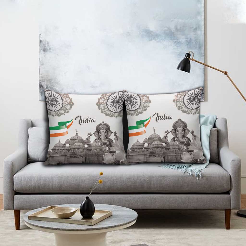 India Ganesha and Akshardham Pillow Cover Lord Ganpati Lotus Flag Style - Wonder Print Shop