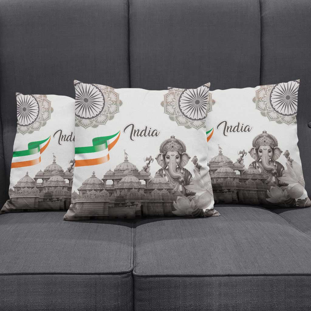 India Ganesha and Akshardham Pillow Cover Lord Ganpati Lotus Flag Style - Wonder Print Shop
