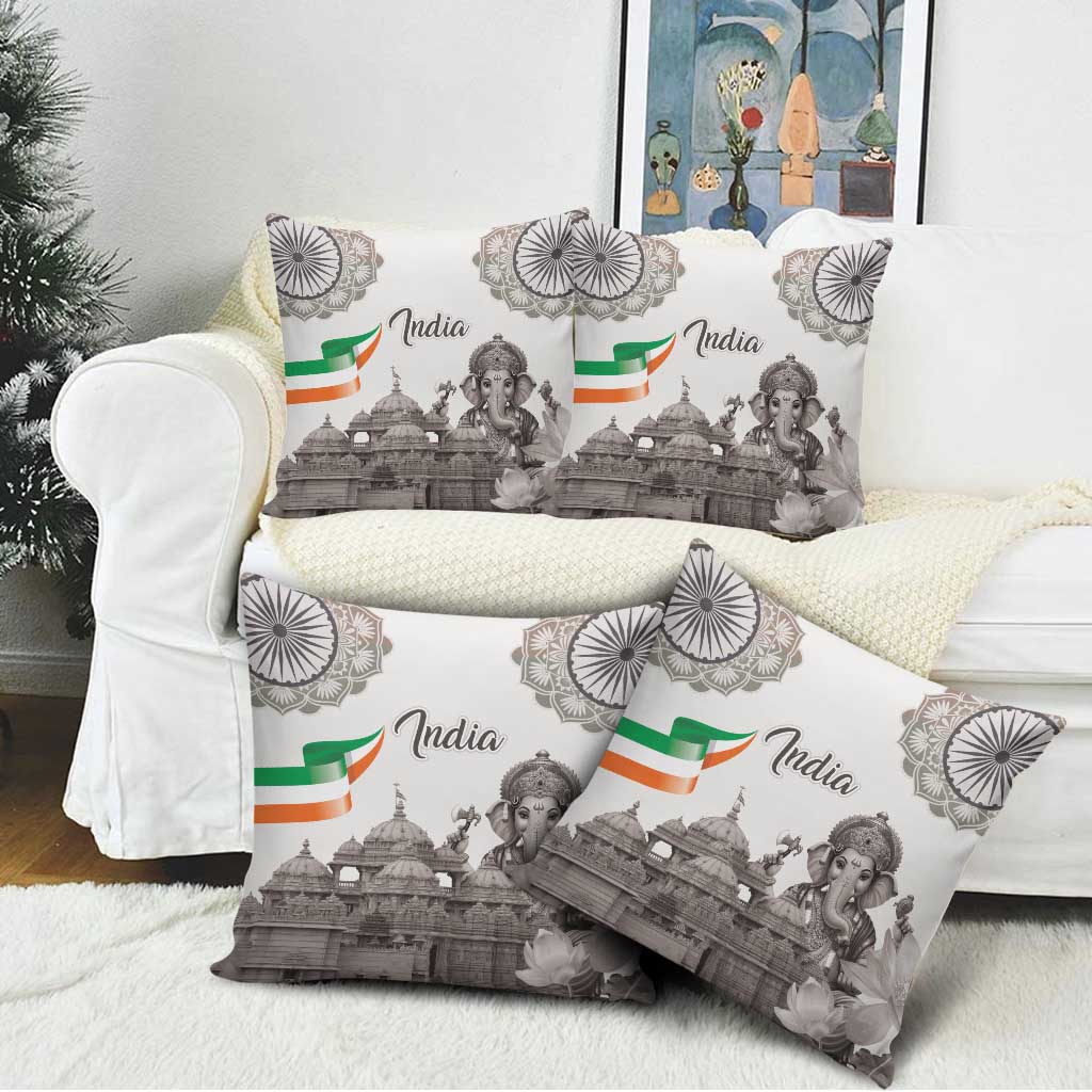 India Ganesha and Akshardham Pillow Cover Lord Ganpati Lotus Flag Style - Wonder Print Shop