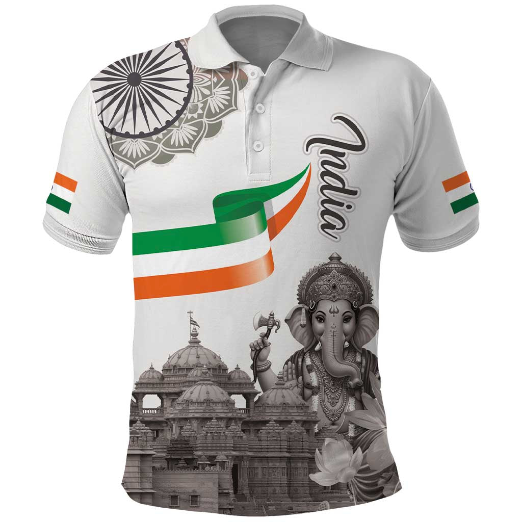 India Ganesha and Akshardham Polo Shirt Lord Ganpati Lotus Flag Style - Wonder Print Shop
