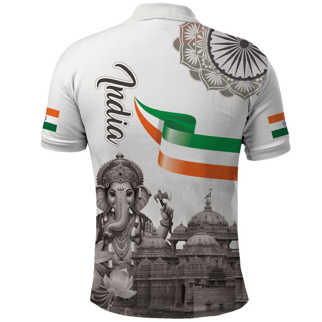 India Ganesha and Akshardham Polo Shirt Lord Ganpati Lotus Flag Style - Wonder Print Shop