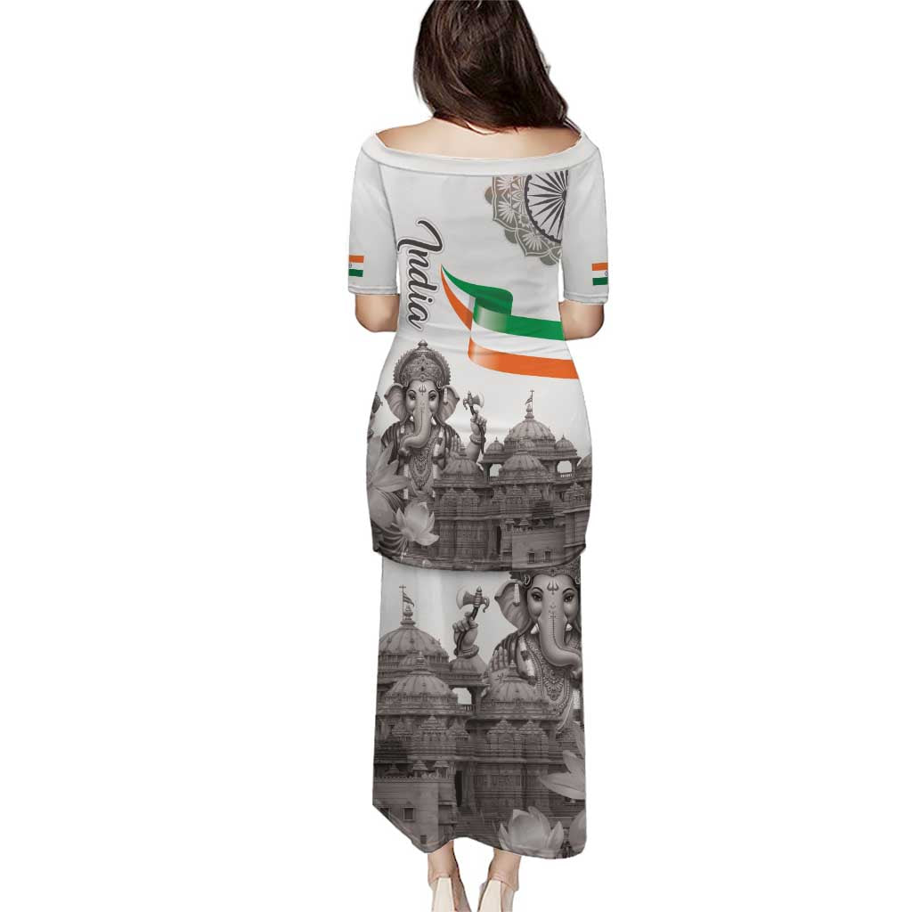 India Ganesha and Akshardham Puletasi Lord Ganpati Lotus Flag Style - undefined