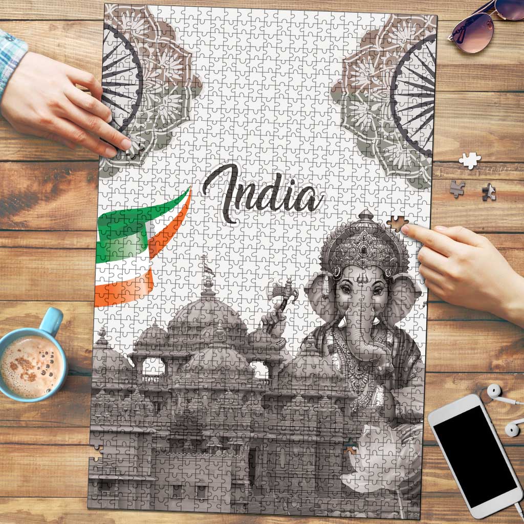 India Ganesha and Akshardham Puzzle Lord Ganpati Lotus Flag Style - Wonder Print Shop