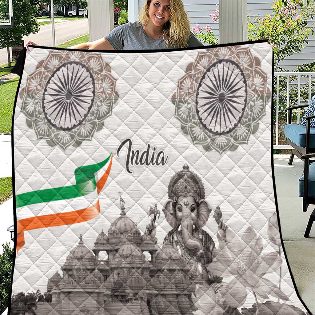 India Ganesha and Akshardham Quilt Lord Ganpati Lotus Flag Style - Wonder Print Shop