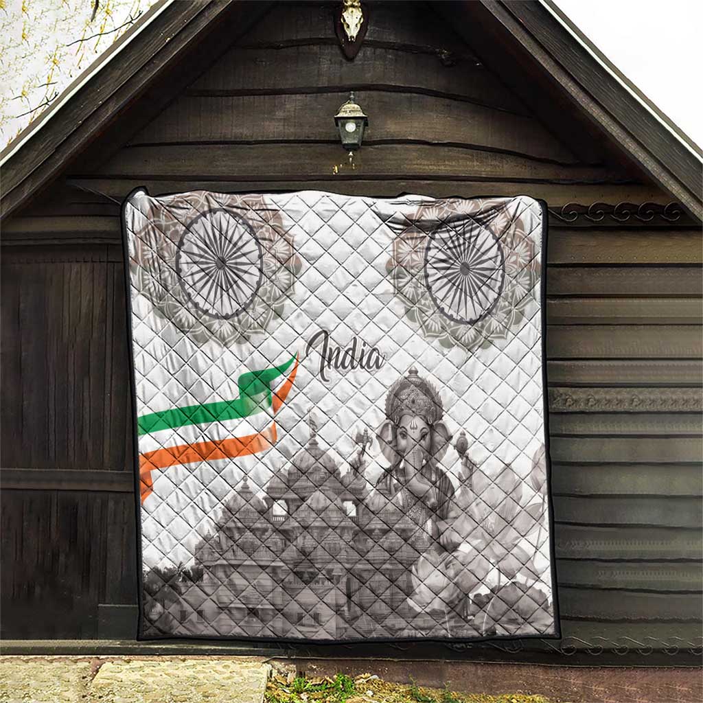 India Ganesha and Akshardham Quilt Lord Ganpati Lotus Flag Style - Wonder Print Shop