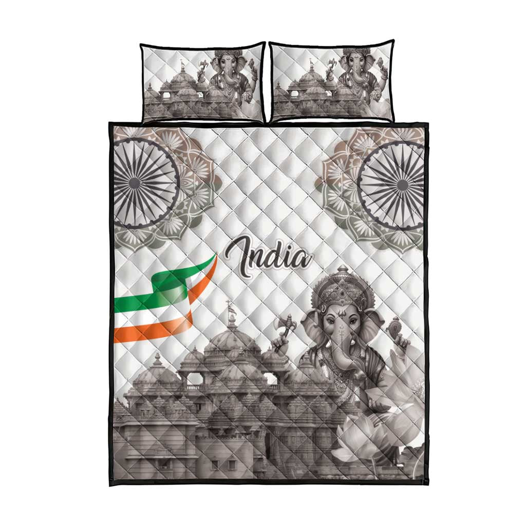 India Ganesha and Akshardham Quilt Bed Set Lord Ganpati Lotus Flag Style - Wonder Print Shop