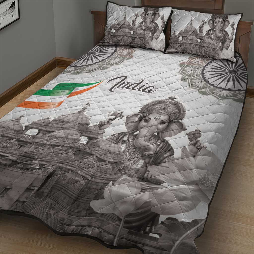 India Ganesha and Akshardham Quilt Bed Set Lord Ganpati Lotus Flag Style - Wonder Print Shop
