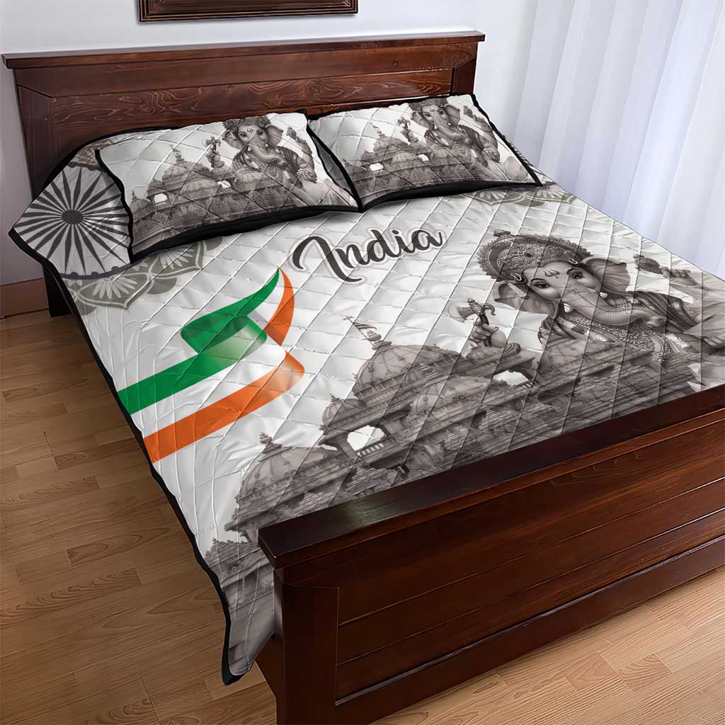 India Ganesha and Akshardham Quilt Bed Set Lord Ganpati Lotus Flag Style - Wonder Print Shop