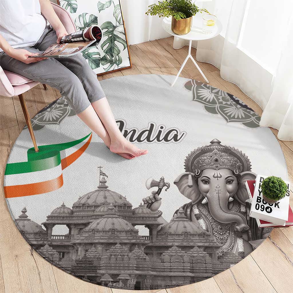 India Ganesha and Akshardham Round Carpet Lord Ganpati Lotus Flag Style - Wonder Print Shop
