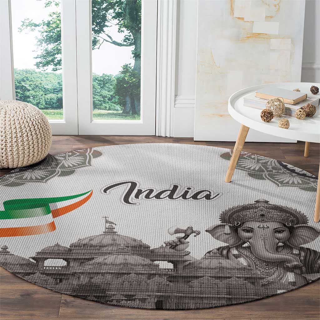 India Ganesha and Akshardham Round Carpet Lord Ganpati Lotus Flag Style - Wonder Print Shop