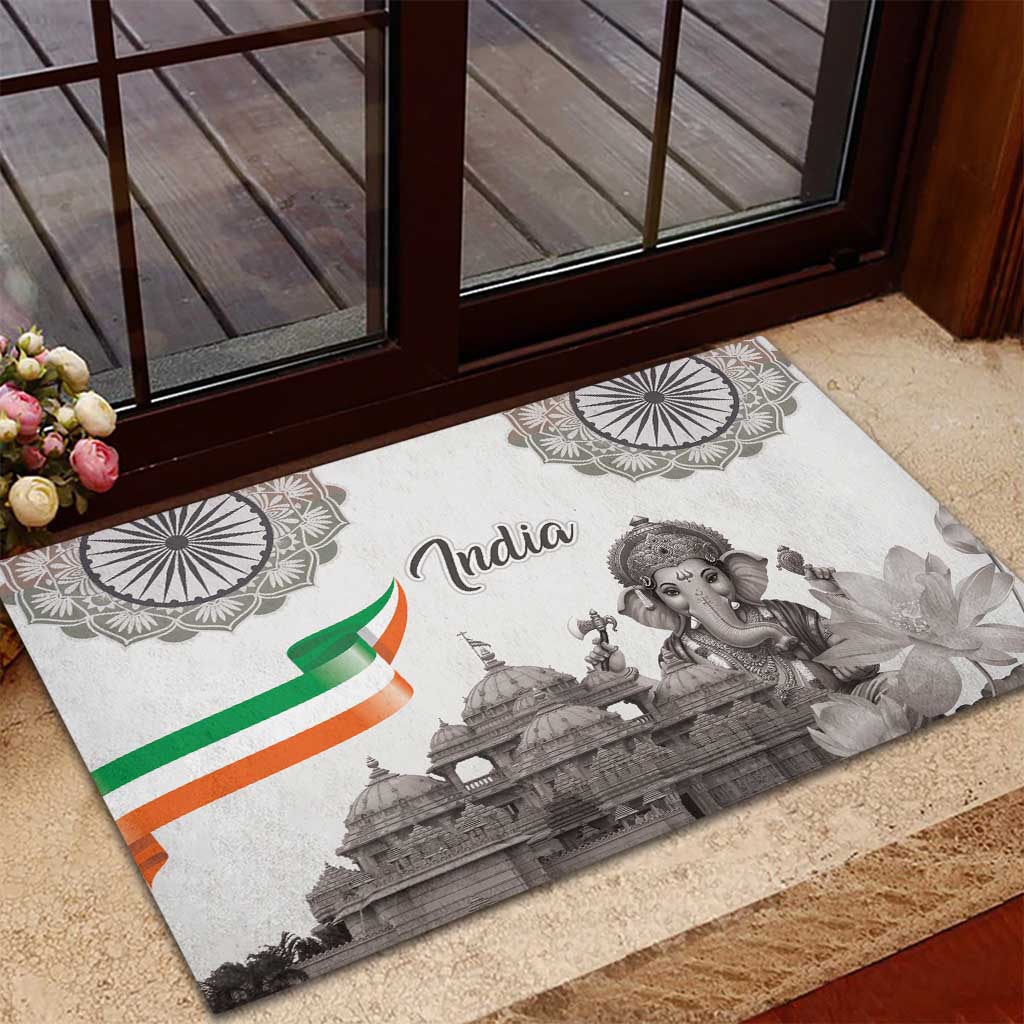 India Ganesha and Akshardham Rubber Doormat Lord Ganpati Lotus Flag Style - Wonder Print Shop