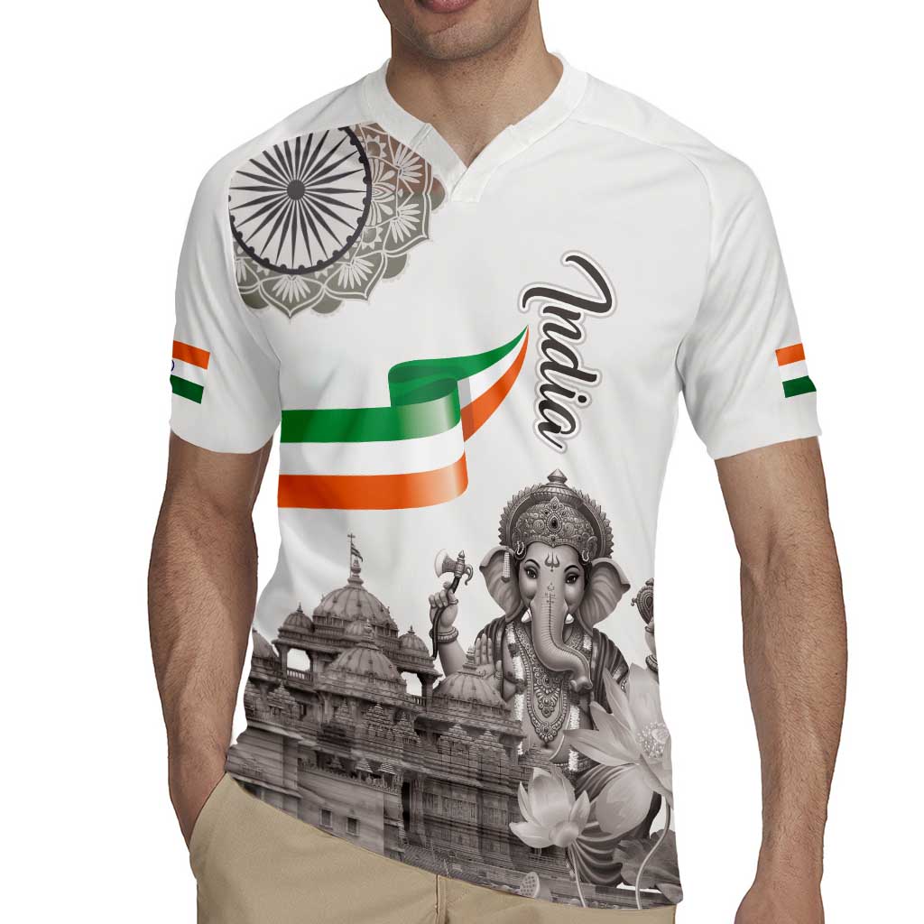 India Ganesha and Akshardham Rugby Jersey Lord Ganpati Lotus Flag Style - Wonder Print Shop