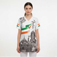 India Ganesha and Akshardham Scrub Top Lord Ganpati Lotus Flag Style - Wonder Print Shop