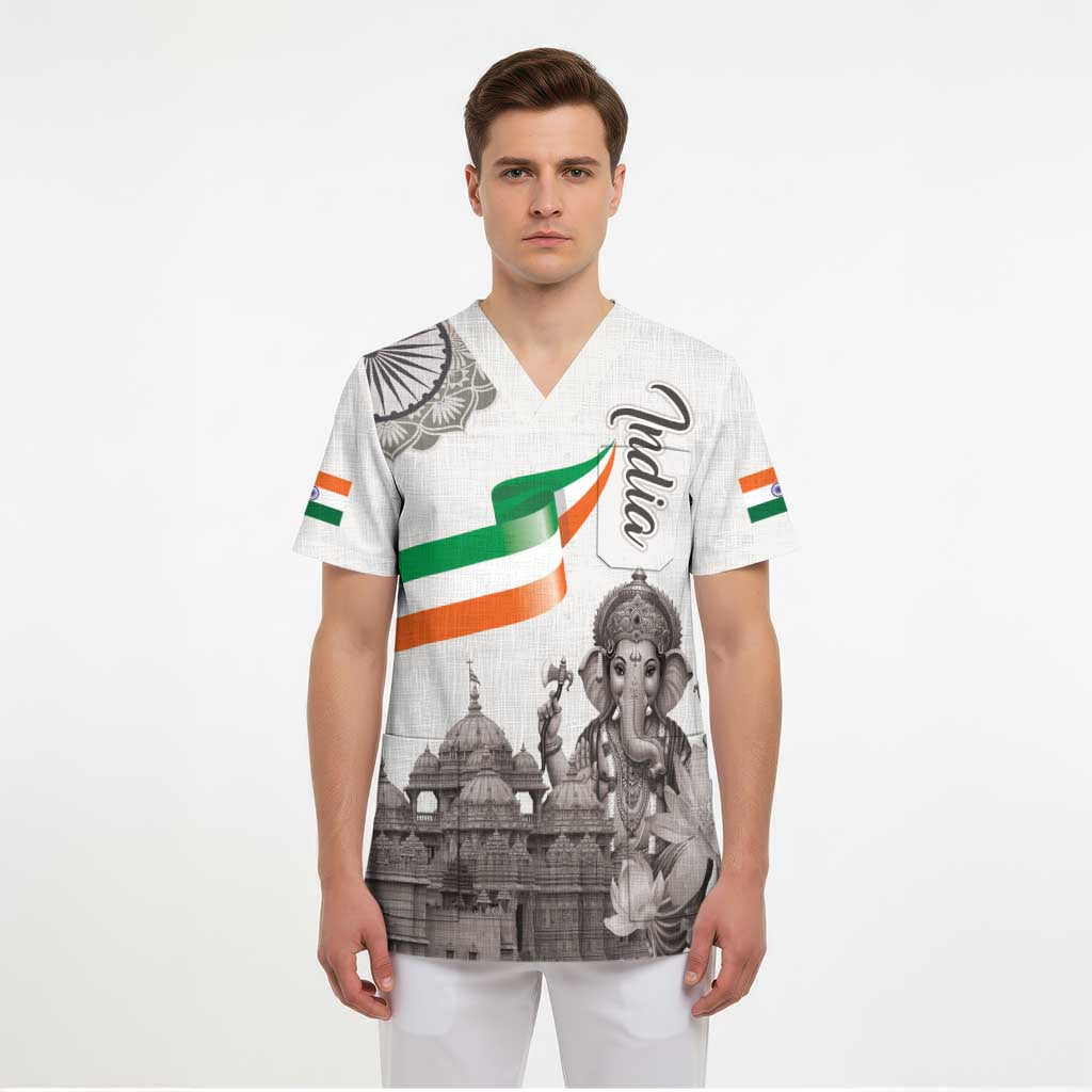 India Ganesha and Akshardham Scrub Top Lord Ganpati Lotus Flag Style - Wonder Print Shop