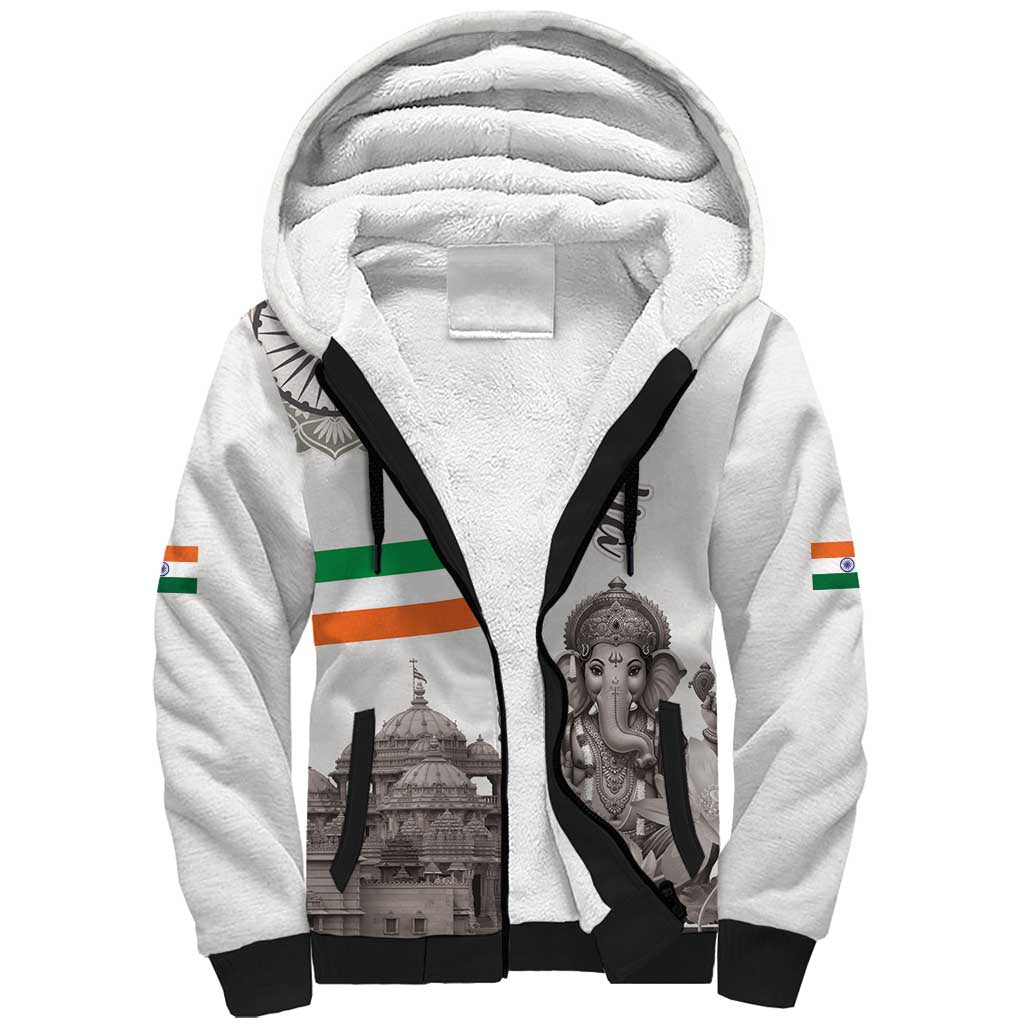 India Ganesha and Akshardham Sherpa Hoodie Lord Ganpati Lotus Flag Style - Wonder Print Shop